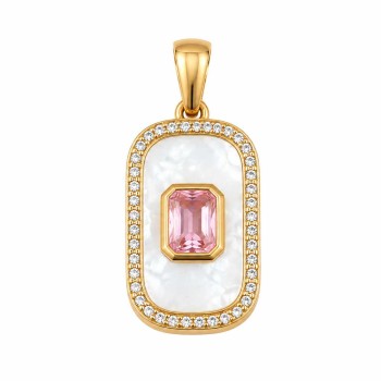 Ciondolo acciaio oro con strass rosa e madreperla naturale 25x15 mm conf. 1 pz