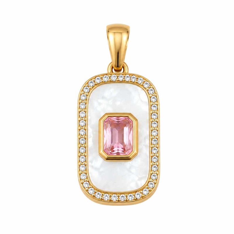 Ciondolo acciaio oro con strass rosa e madreperla naturale 25x15 mm conf. 1 pz Ciondolo acciaio oro con strass rosa e madreperla naturale 25x15 mm conf. 1 pz