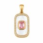 Ciondolo acciaio oro con strass rosa e madreperla naturale 25x15 mm conf. 1 pz