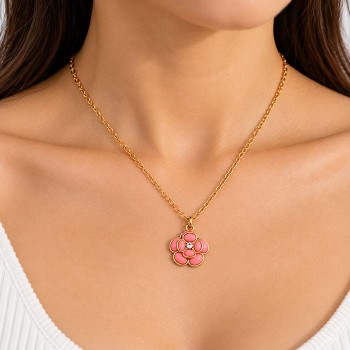 Ciondolo acciaio oro rosa azzurra 22 mm conf. 1 pz Ciondolo acciaio oro rosa azzurra 22 mm conf. 1 pz