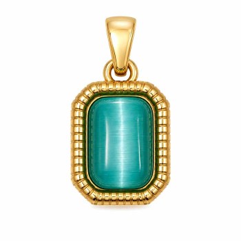 Charms in acciaio oro con occhi di gatto smeraldo 12x7 mm conf. 1 pz