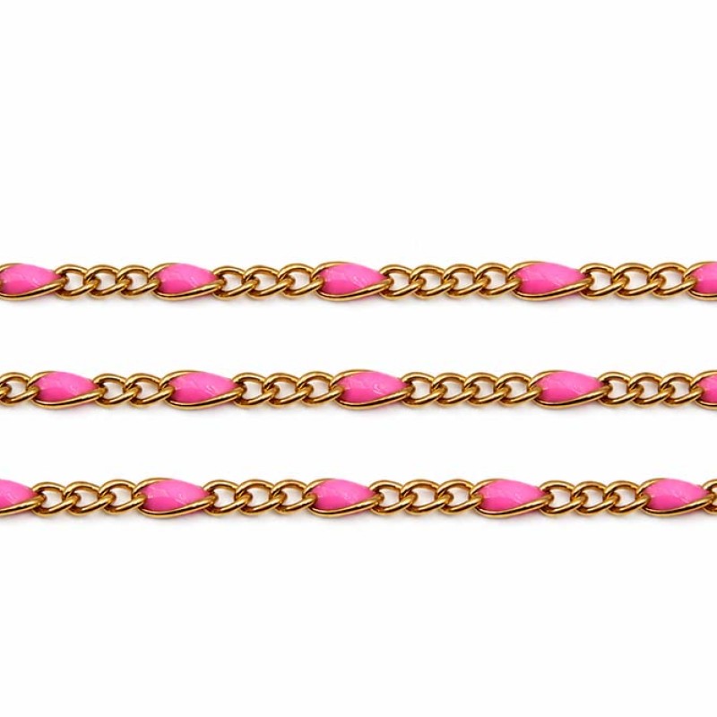 Catena in acciaio oro smaltata rosa 2x1.5 mm conf. 1 mt