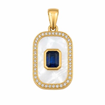 Ciondolo acciaio oro con strass blu e madreperla naturale 25x15 mm conf. 1 pz