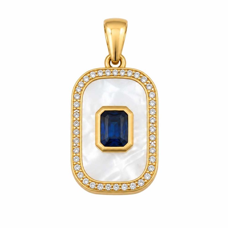 Ciondolo acciaio oro con strass blu e madreperla naturale 25x15 mm conf. 1 pz Ciondolo acciaio oro con strass blu e madreperla naturale 25x15 mm conf. 1 pz