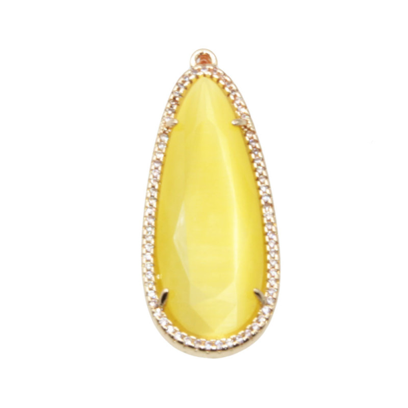Ciondolo a goccia occhi di gatto giallo con strass 42x17 mm conf.1 pz (cio-4317) - pietreeminuterie.com