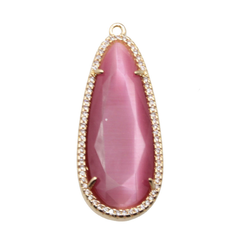 Ciondolo a goccia occhi di gatto viola con strass 42x17 mm conf.1 pz (cio-4318) - pietreeminuterie.com