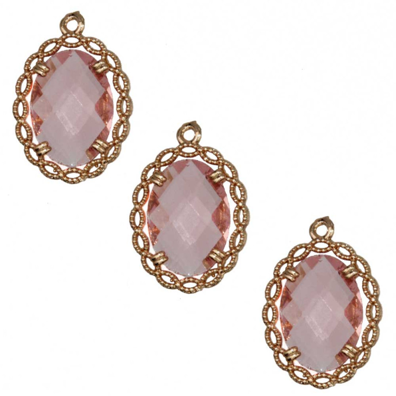 Ciondolo con cristallo e cornice decorata oro 20x14 mm pink conf. 1 pz (ova-dec8) - pietreeminuterie.com