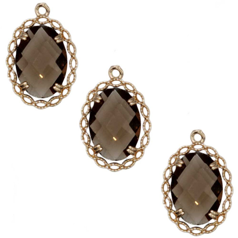 Ciondolo con cristallo fume e cornice decorata oro 20x14 mm conf. 1 pz (ova-dec4) - pietreeminuterie.com