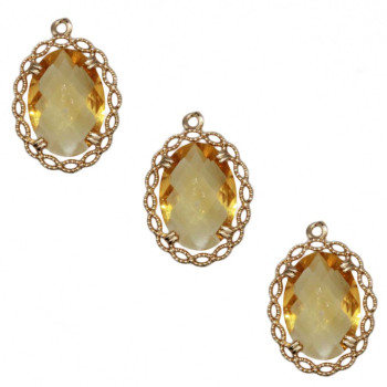Ciondolo con cristallo giallo e cornice decorata oro 20x14 mm conf. 1 pz