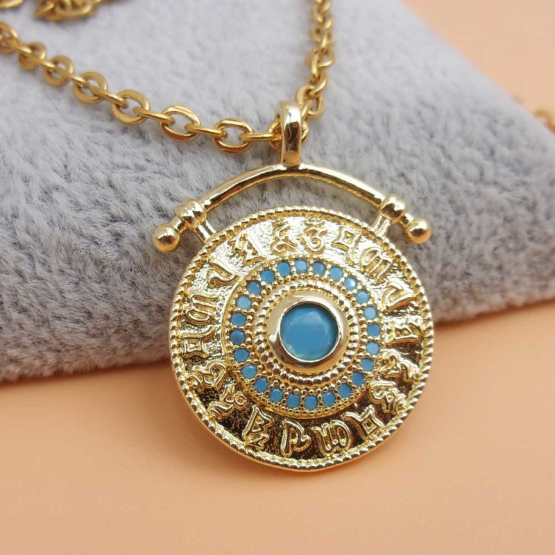 Ciondolo oro 25 mm strass turchese 1 pz (turch3392) - pietreeminuterie.com