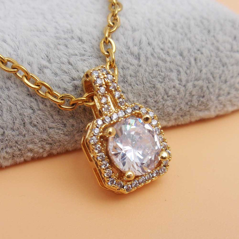 Ciondolo oro con strass bianco 17.5x11 mm 1 pz (v18x12mm) - pietreeminuterie.com