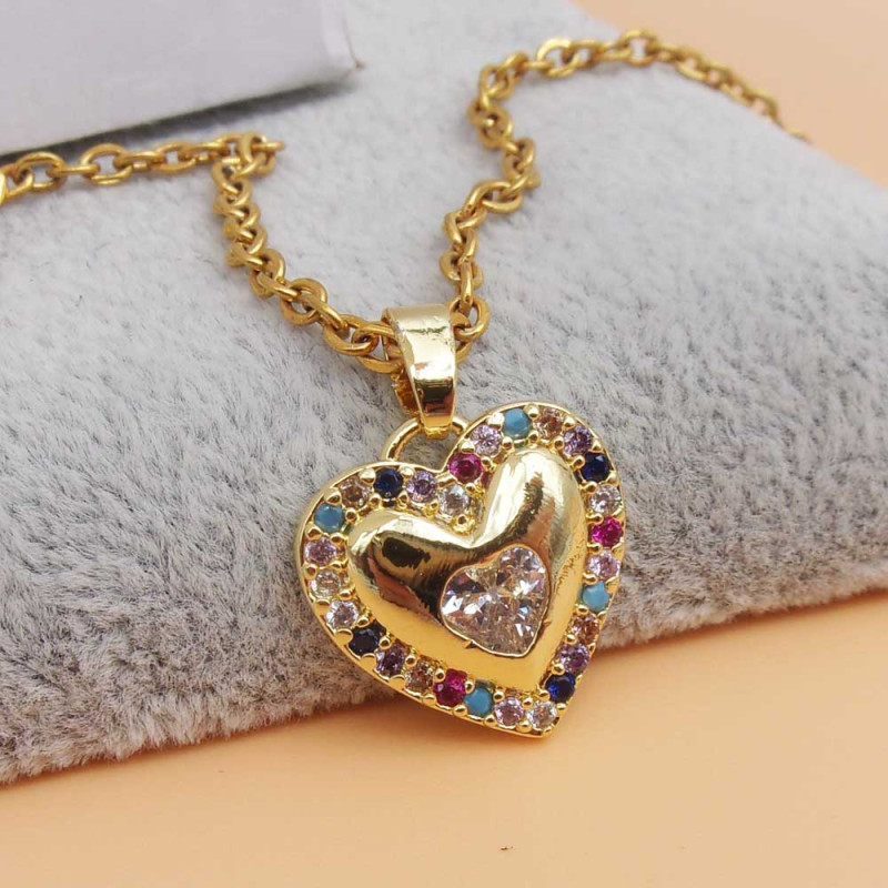 Ciondolo oro con strass colorati cuore 16x15 mm 1 pz (cuoz1aaq) - pietreeminuterie.com