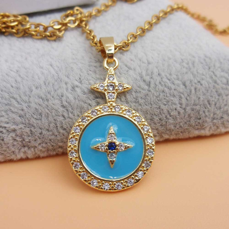 Ciondolo oro smaltato azzurro strass 16x25 mmm 1 pz (25x129sjj) - pietreeminuterie.com