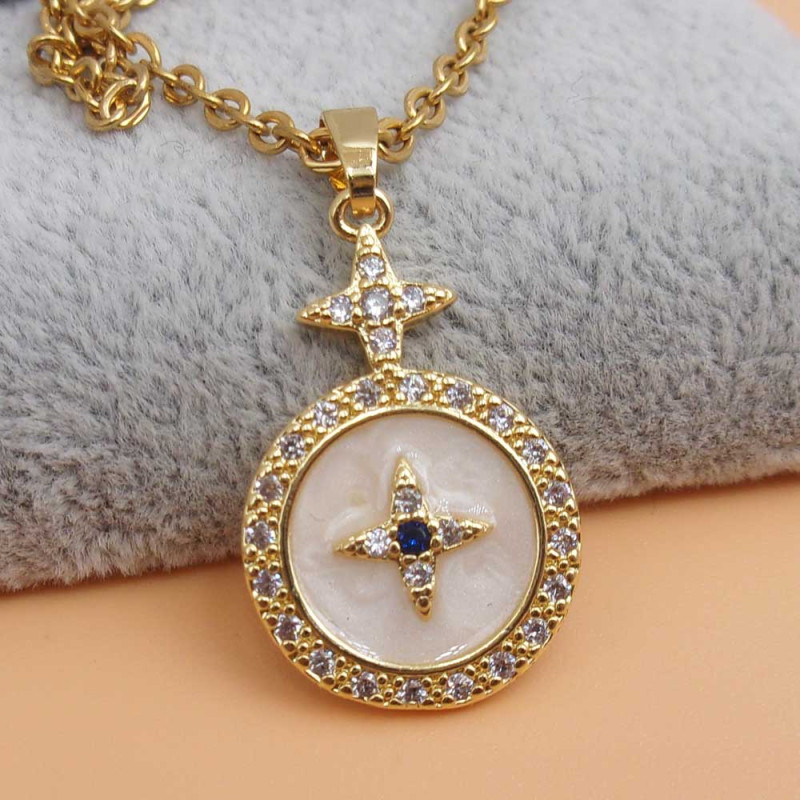 Ciondolo oro smaltato bianco strass 16x25 mmm 1 pz (25x129sde) - pietreeminuterie.com