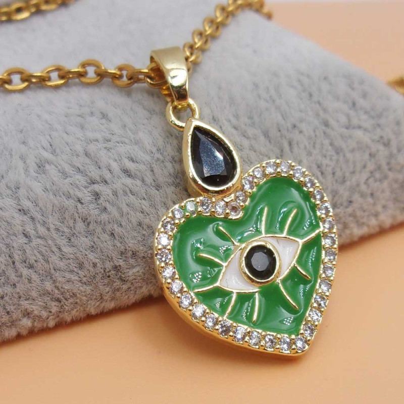 Ciondolo oro smaltato verde occhio 24x17 mm 1 pz (vercio992) - pietreeminuterie.com
