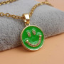 Ciondolo oro smaltato verde smile con strass 15 mm 1 pz