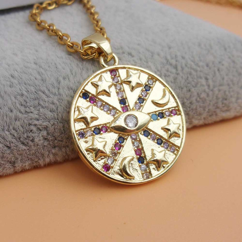 Ciondolo oro strass colorati e occhio 20 mm 1 pz (yaa61888a) - pietreeminuterie.com