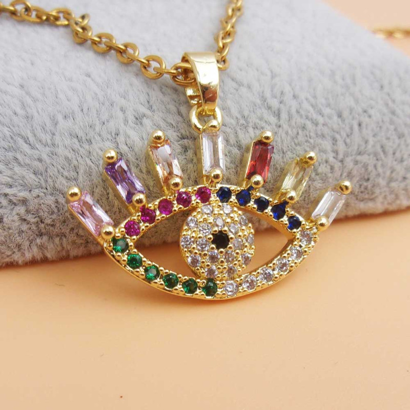 Ciondolo oro strass colorati occhio 27x19 mm 1 pz (kk892jjsj) - pietreeminuterie.com