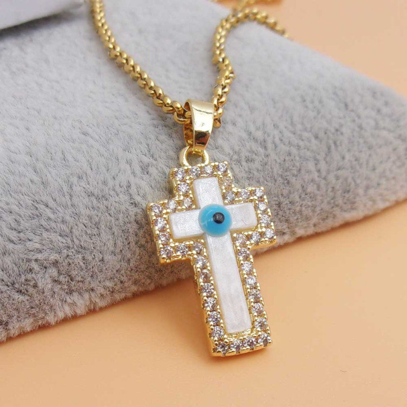 Ciondolo oro strass croce 22.5x13 occhio 1 pz (oc6200szz) - pietreeminuterie.com