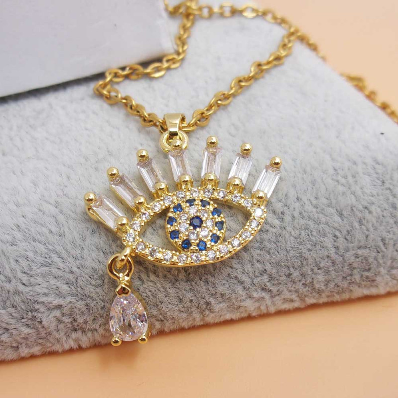 Ciondolo oro strass occhio con goccia 18x22 mm 1 pz (gtak0011) - pietreeminuterie.com