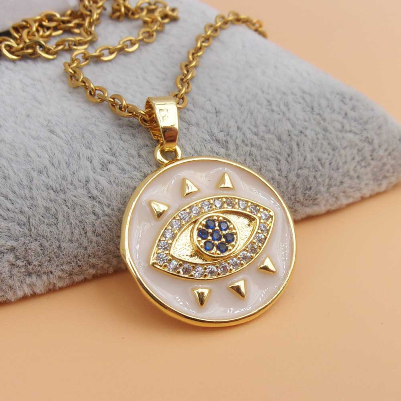 Ciondolo oro strass smaltato bianco occhio 22.5 mm 1 pz (ggg28sf44) - pietreeminuterie.com