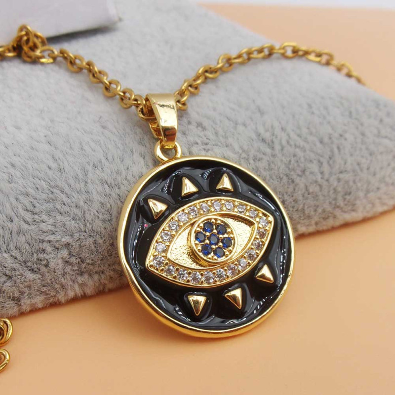 Ciondolo oro strass smaltato nero occhio 22.5 mm 1 pz (ggg28s9ss) - pietreeminuterie.com