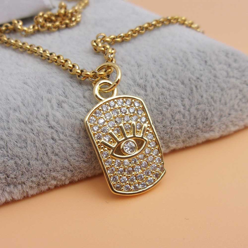 Ciondolo oro strass targhetta 19x10 occhio 1 pz (targh8801) - pietreeminuterie.com