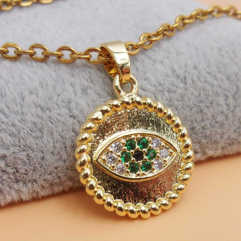 Ciondolo oro strass verdi occhio 16.2 mm 1 pz (182mocch) - pietreeminuterie.com