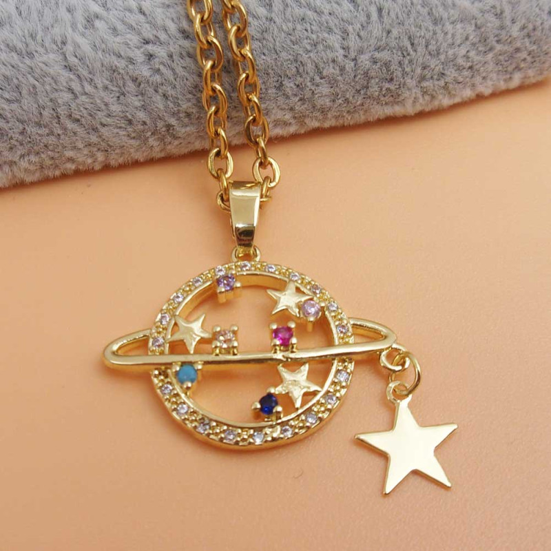 Ciondolo pianeta 18 mm con ciondolino stella 1 pz (piane18kt1) - pietreeminuterie.com