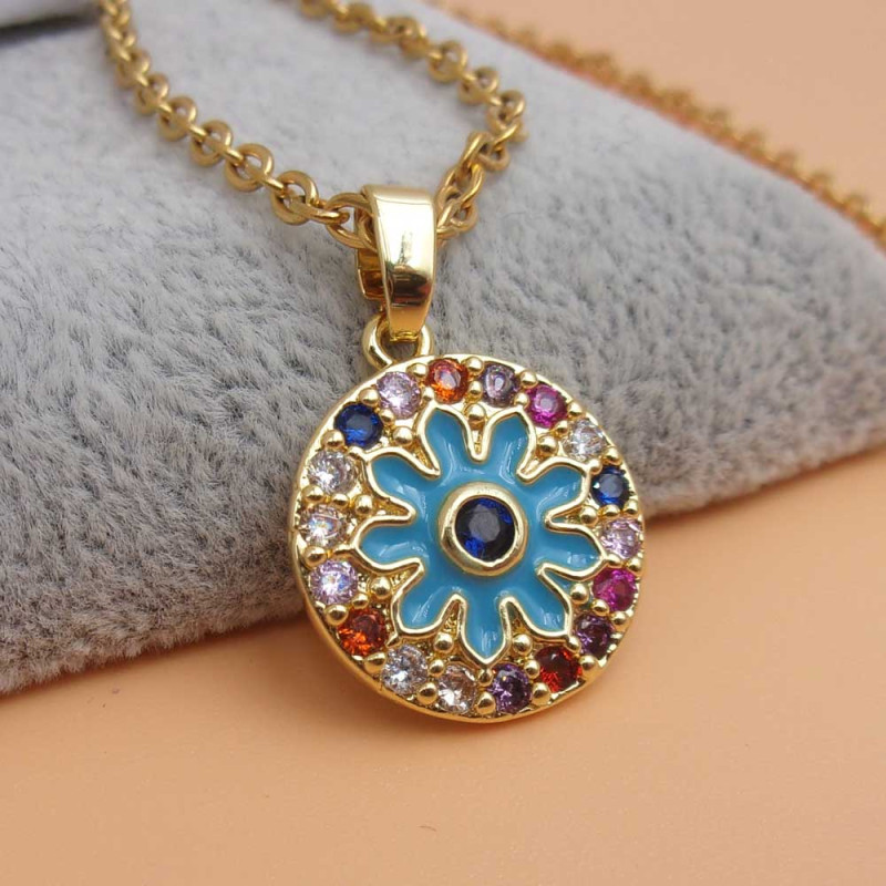 Ciondolo tondo 18 mm smaltato placcato oro 18 kt 1 pz (18mm18kt) - pietreeminuterie.com