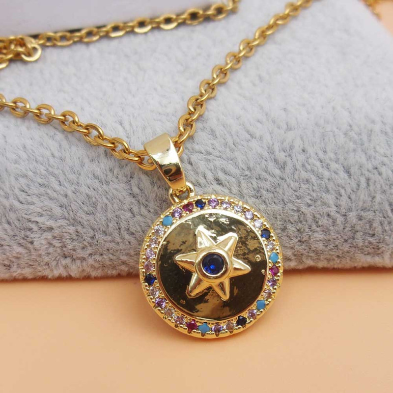 Ciondolo tondo strass colorati 17.5 mm placcati oro 18 kt 1 pz (175tondo2) - pietreeminuterie.com