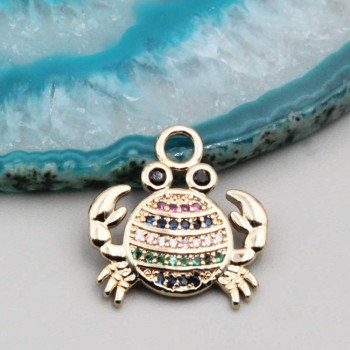 Ciondolo granchietto oro strass colorati 18 mm conf. 1 pz