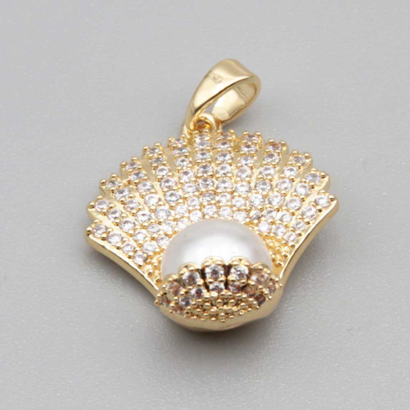 Ciondolo conchiglia con perla 22.5 mm conf. 1 pz (con-cio98) - pietreeminuterie.com