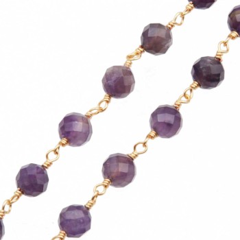 Catene con pietre dure di ametista tonde 6 mm sfac, pacco 20 cm