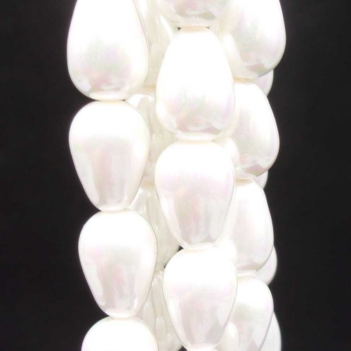 Perline Conchiglia | Gocce conchiglia smaltata bianche 9.5x6 mm lisce grado A+ pacco 10 pz - bia727228
