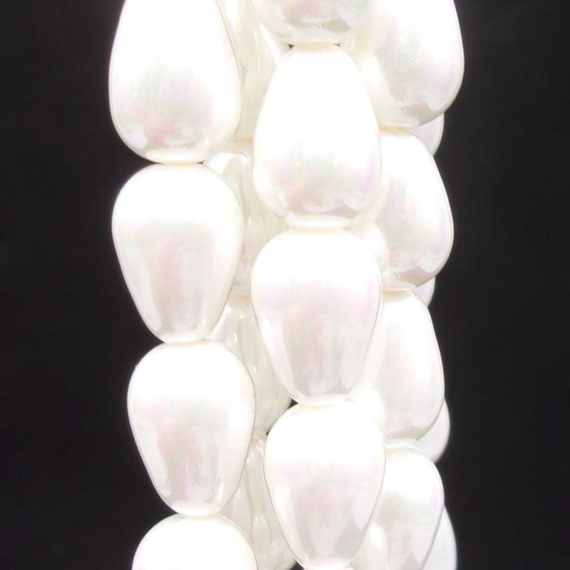 Gocce conchiglia smaltata bianche 9.5x6 mm lisce grado A+ pacco 10 pz (bia727228) - pietreeminuterie.com