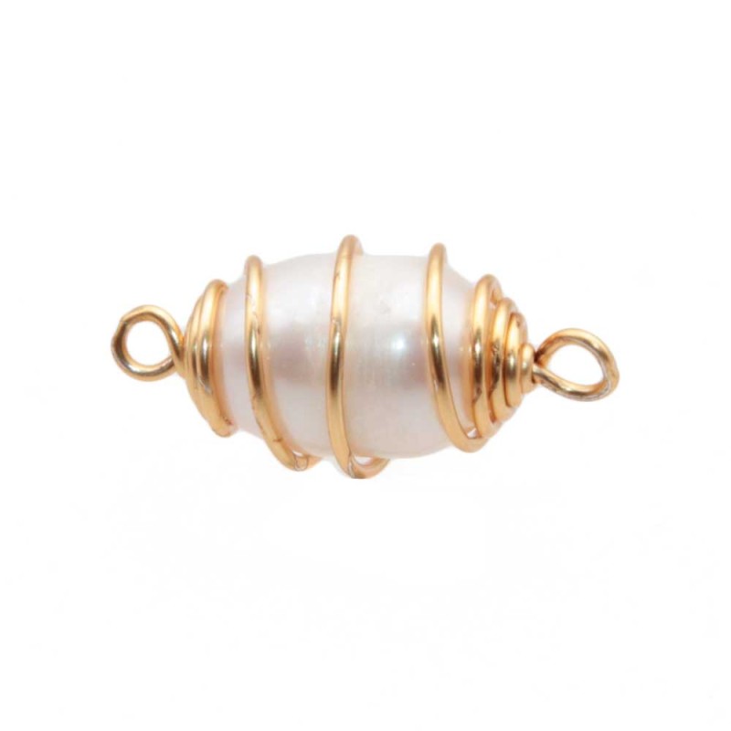 Connettore con perla di fiume finitura oro 20 mm conf. 1 pz (conn-p011) - pietreeminuterie.com