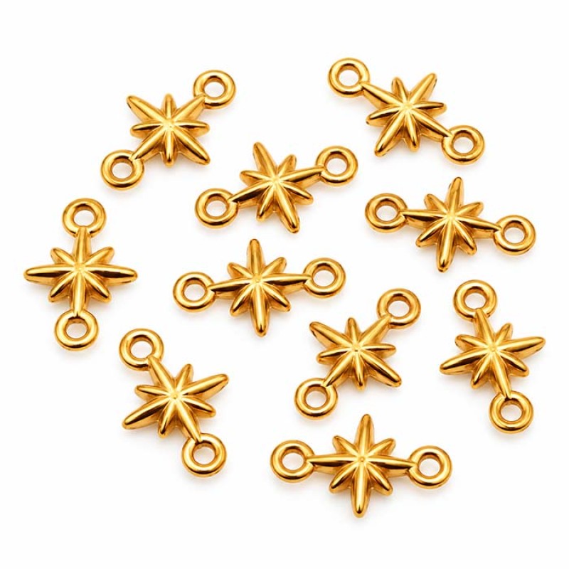 Connettori in acciaio stella 10 mm oro conf. 6 pz Connettori in acciaio stella 10 mm oro conf. 6 pz