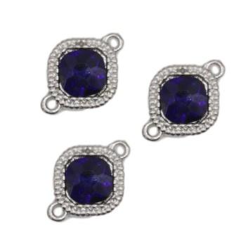 Connettore 17 mm argento cristallo blu pacco 10 pz Connettore 17 mm argento cristallo blu pacco 10 pz