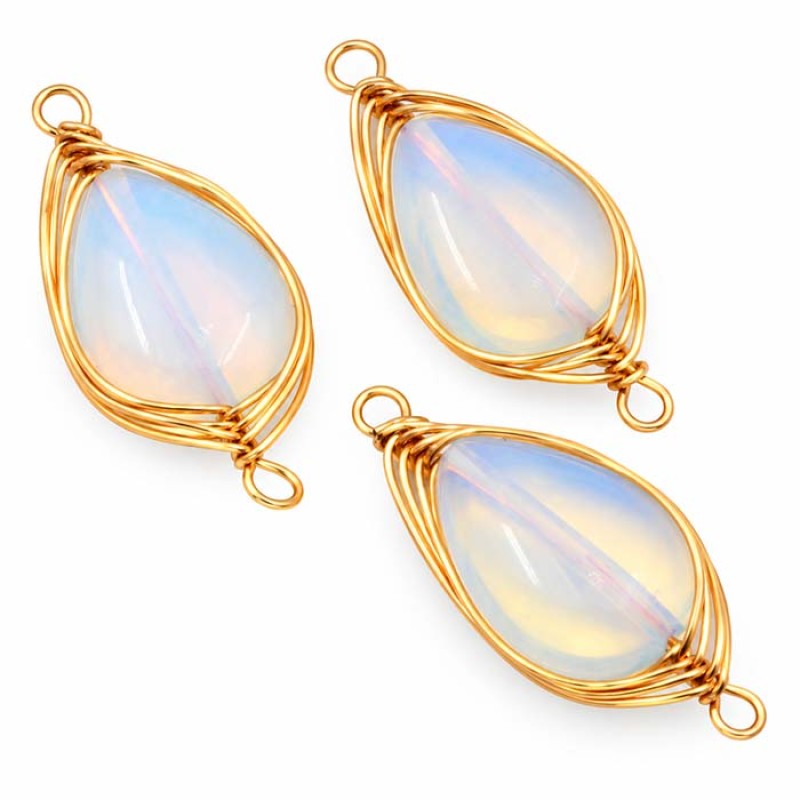 Connettori pietra di luna filo oro intrecciato 26x12 mm conf. 1 pz Connettori pietra di luna filo oro intrecciato 26x12 mm conf. 1 pz