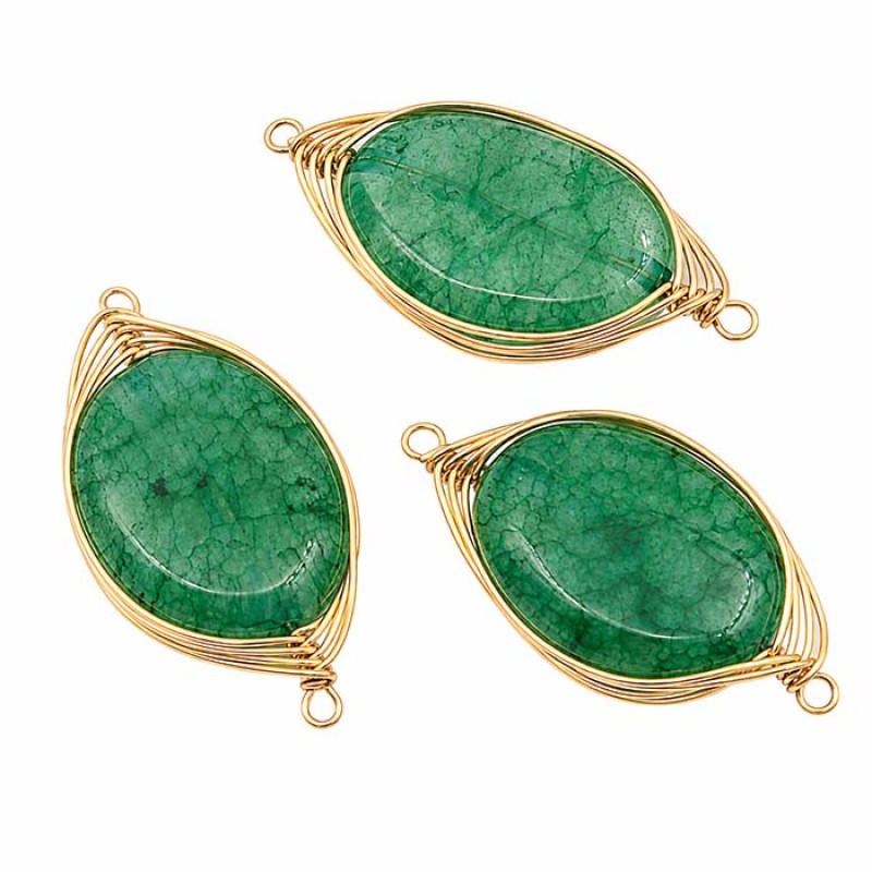 Connettori agata verde filo oro intrecciato 26x12 mm conf. 1 pz Connettori agata verde filo oro intrecciato 26x12 mm conf. 1 pz
