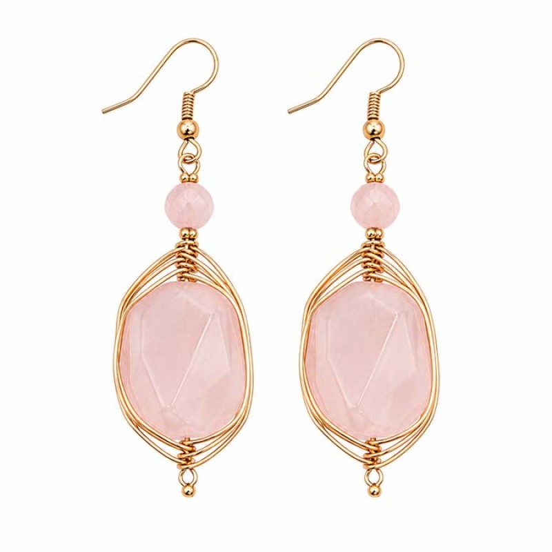 Connettori quarzo rosa filo oro intrecciato 22x10 mm conf. 1 pz Connettori quarzo rosa filo oro intrecciato 22x10 mm conf. 1 pz