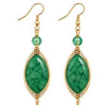 Connettori agata verde filo oro intrecciato 26x12 mm conf. 1 pz