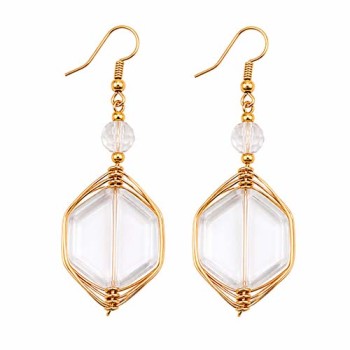 Connettori quarzo bianco filo oro intrecciato 20x12 mm conf. 1 pz