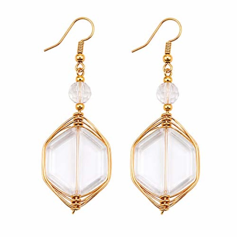Connettori quarzo bianco filo oro intrecciato 20x12 mm conf. 1 pz Connettori quarzo bianco filo oro intrecciato 20x12 mm conf. 1 pz