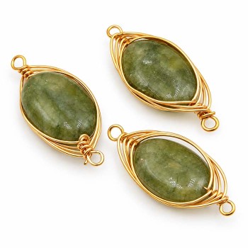 Connettori giada verde filo oro intrecciato 22x10 mm conf. 1 pz