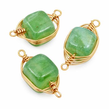 Connettori agata verde filo oro intrecciato 17x7 mm conf. 1 pz