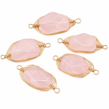 Connettori quarzo rosa filo oro intrecciato 22x10 mm conf. 1 pz