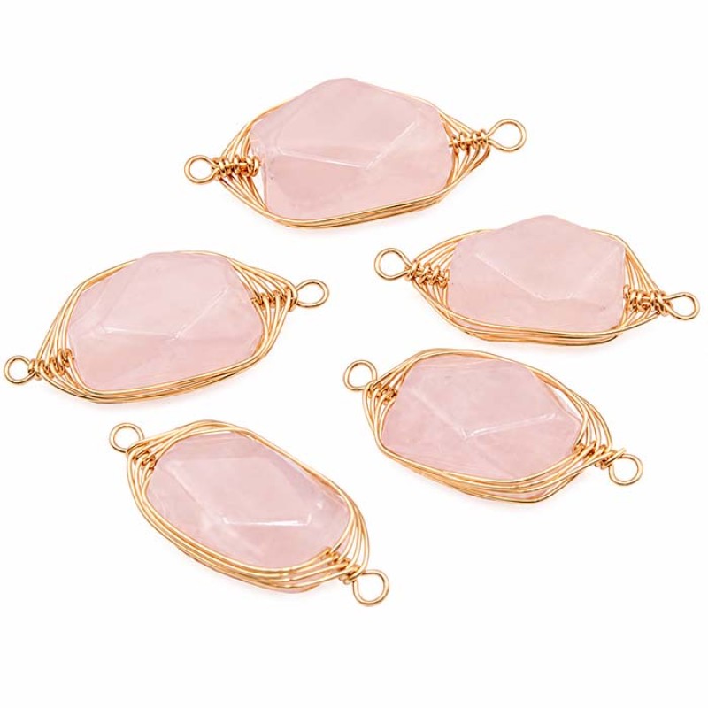 Connettori quarzo rosa filo oro intrecciato 22x10 mm conf. 1 pz Connettori quarzo rosa filo oro intrecciato 22x10 mm conf. 1 pz