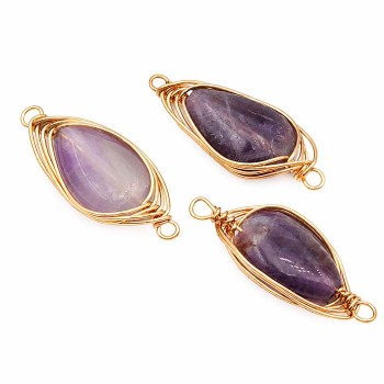 Connettori ametista filo oro intrecciato 22x8 mm conf. 1 pz